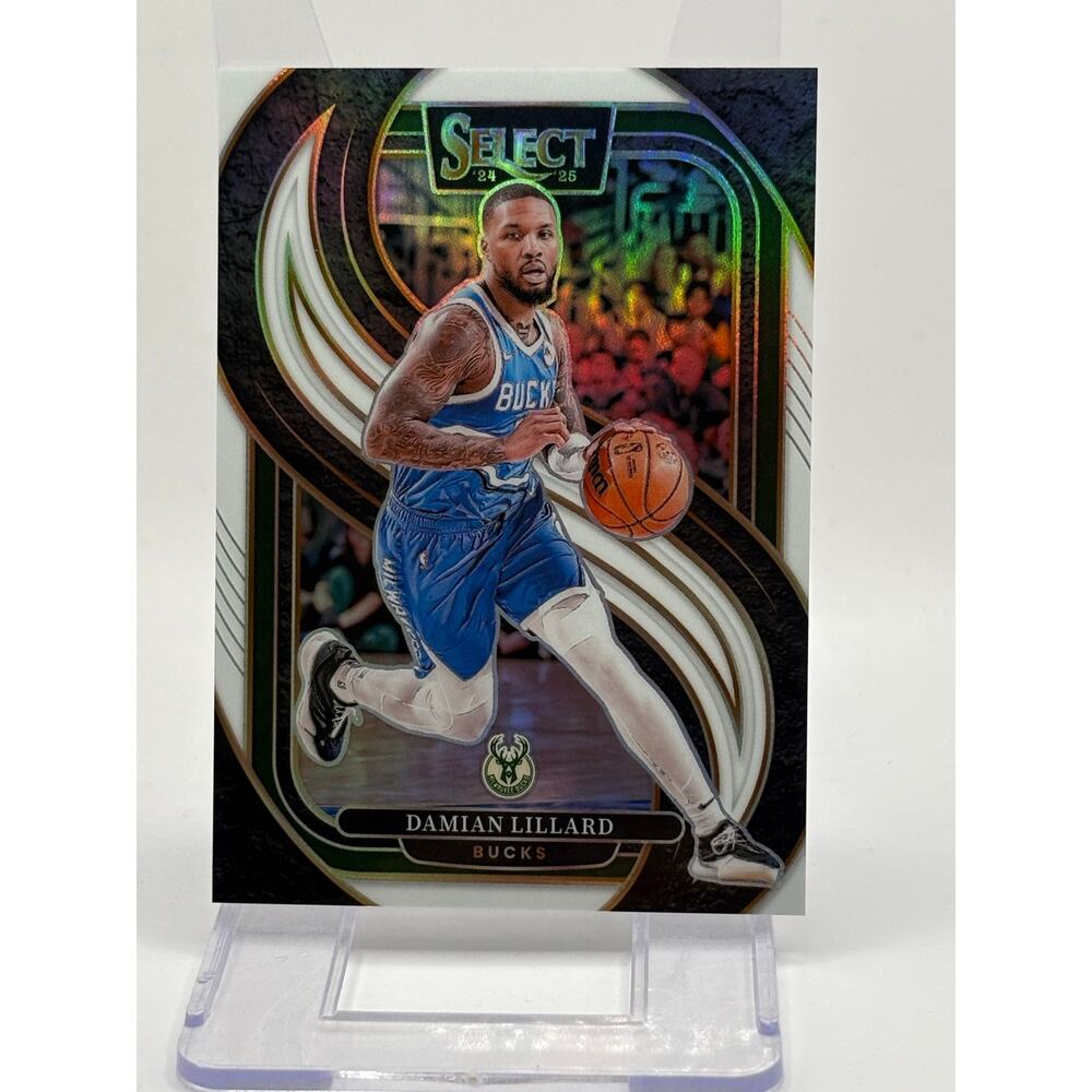2024-25 Panini Select Damian Lillard White Prizm Refractor 85/149 SP Bucks